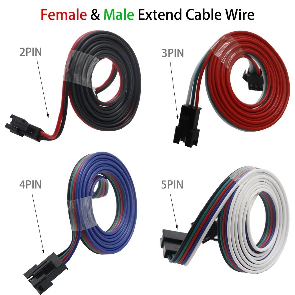 2pin 3PIN 4PIN 5PIN ชายหญิง JST Led ขยายสายเชื่อมต่อ 0.5 M/1 M/2 M 22AWG สําหรับ SMD50 RGB WS2811 WS2812B WS2815 Led Strip เทป