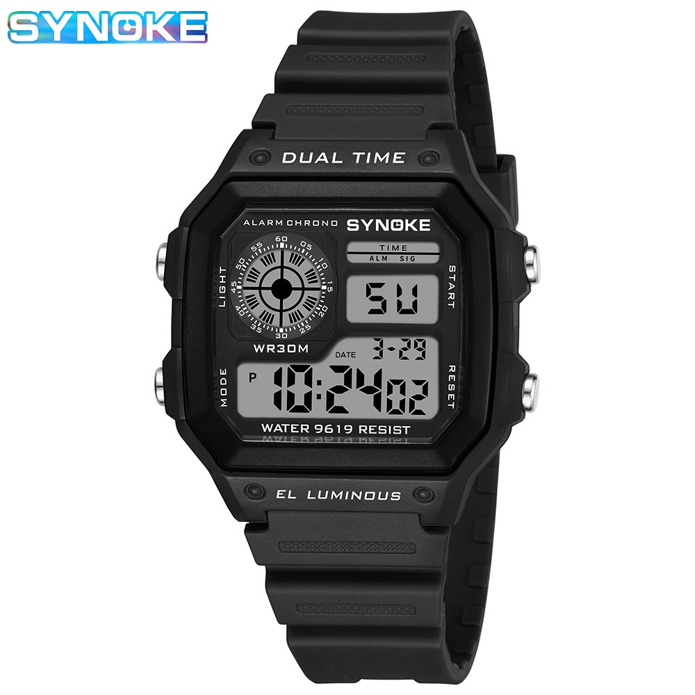 Synoke นาฬิกาดิจิตอลทหารสําหรับผู้ชาย, ช่องเวลากีฬาที่ทนต่อน้ําพร้อมจอแสดงผลวันที่และสัปดาห์