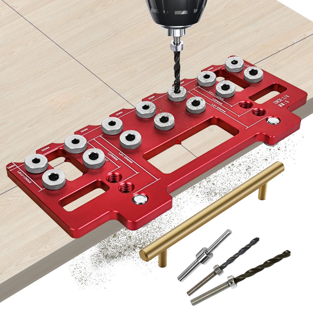 Shelf-Pin Jig for 1/4'',5mm,6mm Shelf Pins-Aluminum Alloy Shelf Pin Holes Drilling Guide,32mm Cabinet Hardware Drilling Template for Carpentry DIY