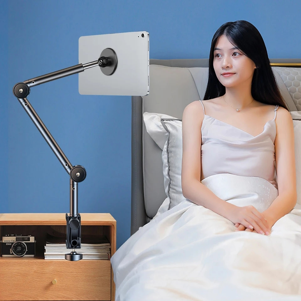 ที่วางแท็บเล็ตสากลสําหรับ iPad Air Pro Galaxy Tab Xiaomi Clip Mount Bed ที่วางโทรศัพท์แท็บเล็ตขาตั้งแม่เหล็กแบบยืดหยุ่น