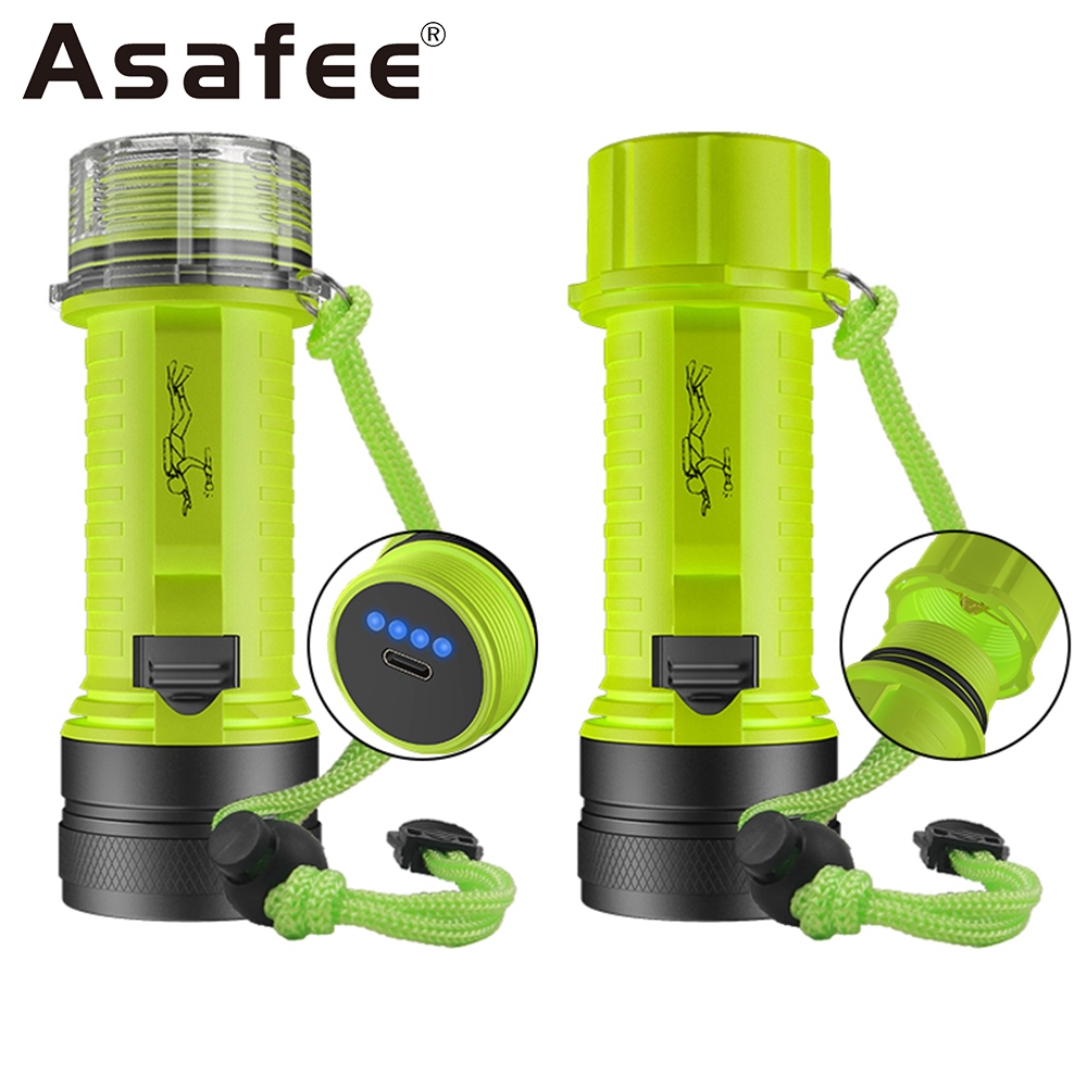 Asafee D122 ไฟฉายดําน ้ ํา 2 * P50 สีขาวสีเหลืองดําน ้ ําโคมไฟ 400LM Range100M ไฟฉายสะเทินน ้ ําสะเทินน ้ ําสะเทินน ้ ําสะเทินน ้ ําสะเทินบกผลักดันสวิทช ์ แม ่ เหล ็ ก 2000mAh แบตเตอรี ่ กันน ้ ํา Scuba โคมไฟ
