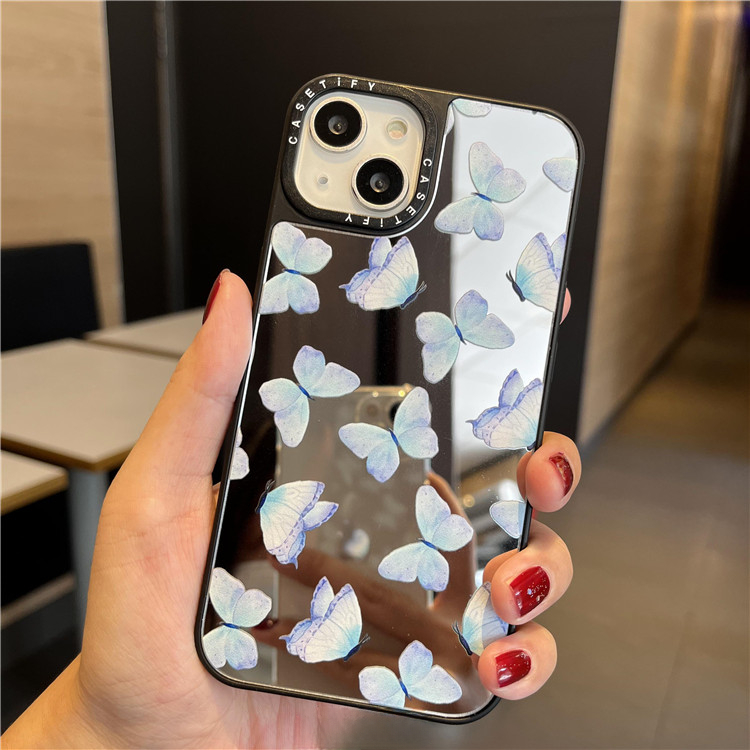Casetify Mirror Casing Gradient Blue Butterfly สําหรับ iPhone 11 12 13 14 15 Pro Max X XR XSMAX 7 8 SE2020 เคสโทรศัพท ์ กันกระแทก Full Protector Cover