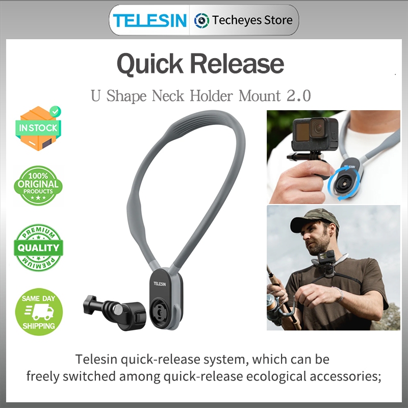 【Upgrade】TELESIN Quick Release Neck Holder Mount for GoPro 12/11/10/9、 Insta360 X3/X4/GO3/Ace Pro、DJI Action 3/4 Osmo Pocket 3 etc Accessories