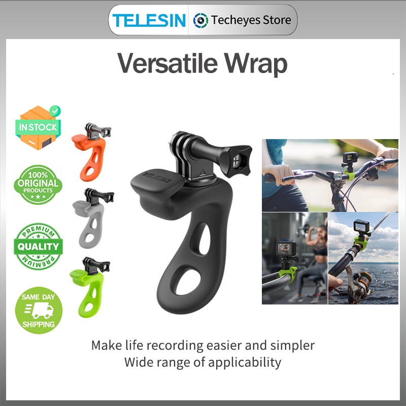 TELESIN Elastic Small Q Handlebar Mount Flexible Silicone Band Versatile Wrap For GoPro13 12 11 10 /Insta360 Ace Pro/X4/X3、DJI Action 3/4 etc Action Camera Accessory