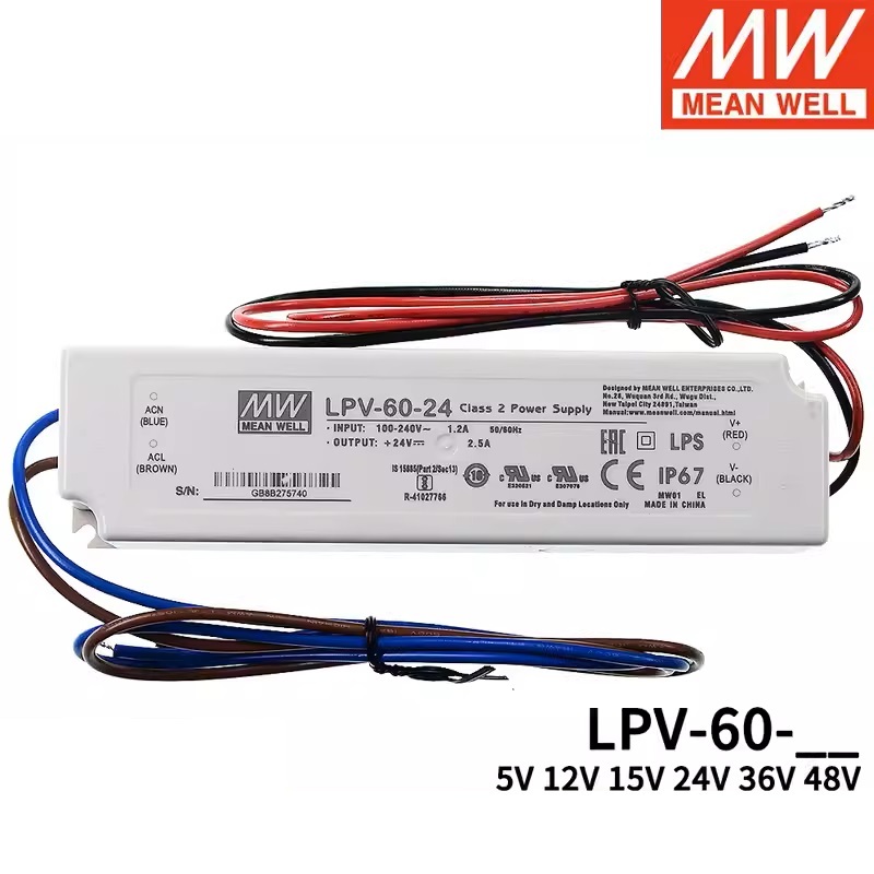 MEAN WELL แหล่งจ่ายไฟ LPV-60 LPV-60-5 LPV-60-12 LPV-60-15 LPV-60-24 LPV-60-36 LPV-60-48 meanwell LPV