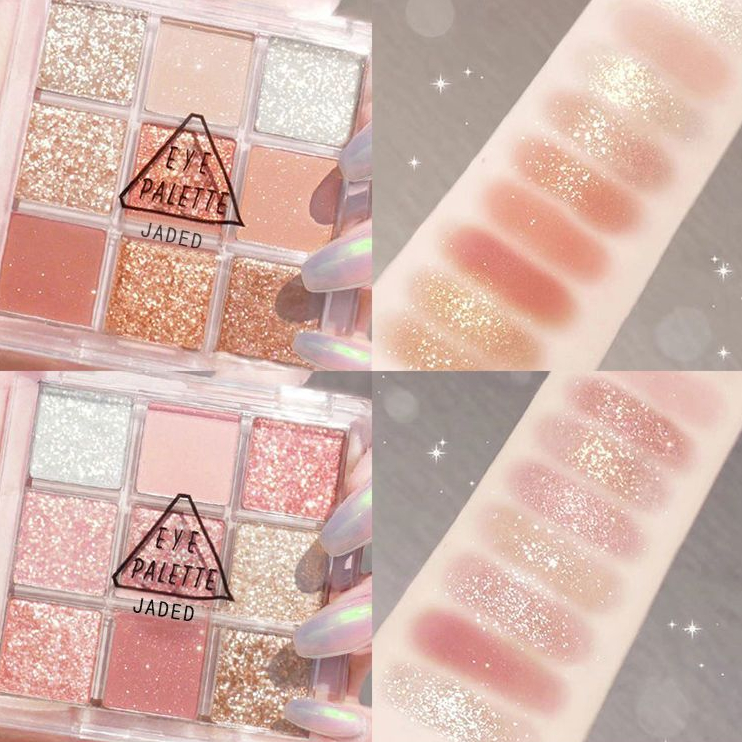 พาเลทอายแชโดว์ อะคริลิค เนื้อแมตต์ ประกายมุก 9 สี กลิตเตอร์ สีเอิร์ธโทน
