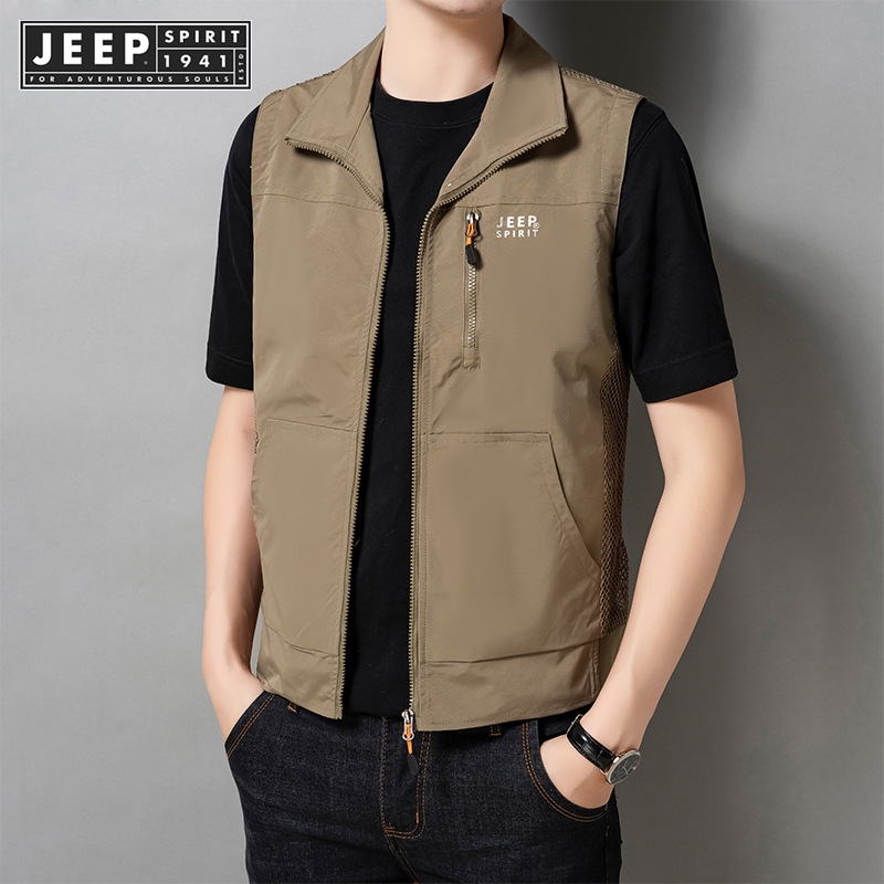 JEEP SPIRIT 1941 ESTD Mens Vest Outdoor Leisure Multi Pocket Mens Quick Drying F
