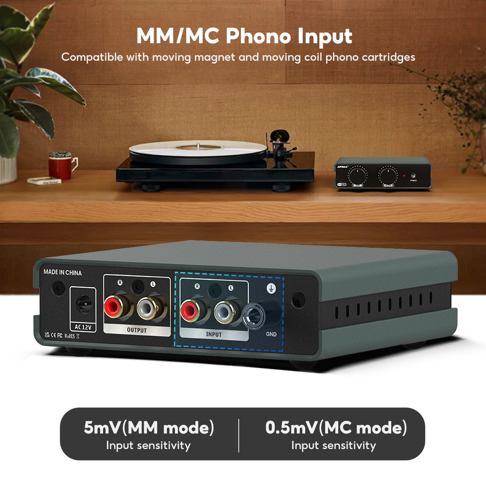 Aiyima T3 PRO RIAA MM/MC Phono Preamplifier เครื่องเล่นแผ่นเสียงไวนิลสเตอริโอ Preamp เครื่องขยายเสียง Turntable Phonograph Gain Control