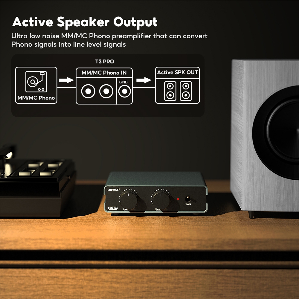 Aiyima T3 PRO RIAA MM/MC Phono Preamplifier เครื่องเล่นแผ่นเสียงไวนิลสเตอริโอ Preamp เครื่องขยายเสียง Turntable Phonograph Gain Control