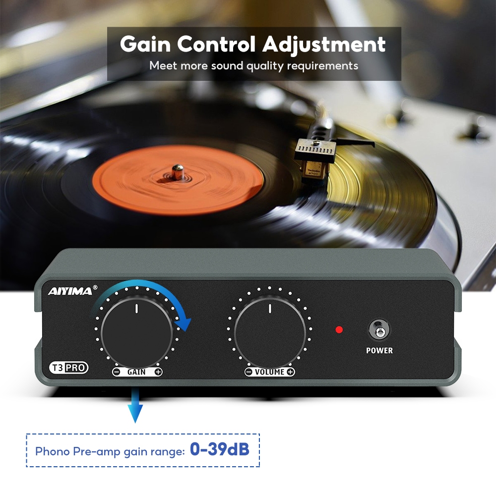 Aiyima T3 PRO RIAA MM/MC Phono Preamplifier เครื่องเล่นแผ่นเสียงไวนิลสเตอริโอ Preamp เครื่องขยายเสียง Turntable Phonograph Gain Control
