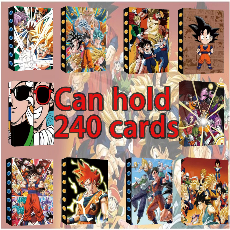 หนังสือคอลเลกชันการ์ด Dragon Ball 240 ชิ้น Son Goku/Vegeta/Super Saiyan ปกรูปแบบตัวละครอนิเมะที่สวยงาม หนังสือการ์ดเกม อุปกรณ์ต่อพ่วงอะนิเมะ