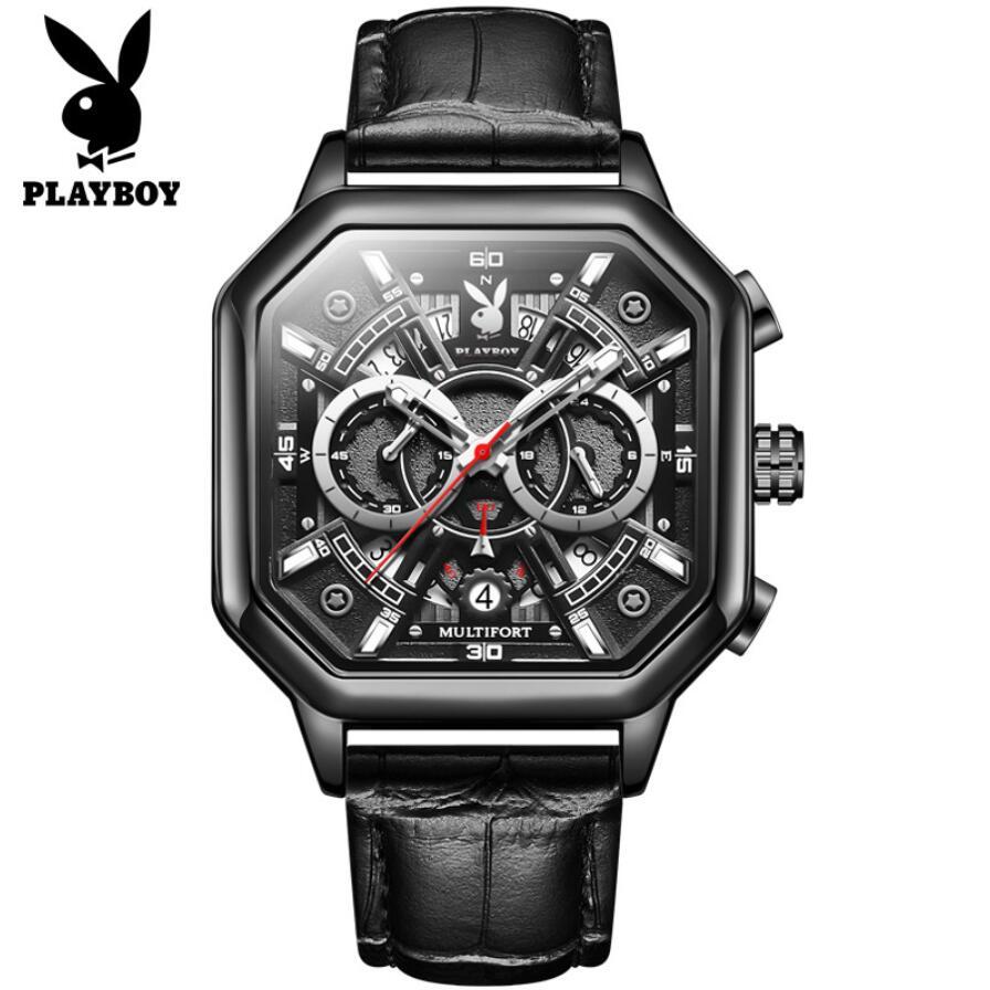 Playboy 3068 แฟชั ่ น Casual นาฬิกาควอทซ ์ มัลติฟังก ์ ชั ่ นปฏิทินนาฬิกาผู ้ ชาย ( ฟรีกล ่ องนาฬิกาประณีต