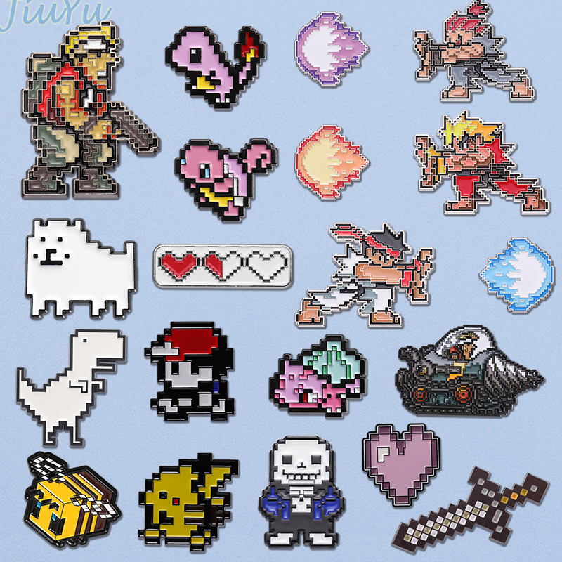 25 รูปแบบ Retro เกมต่อสู้เคลือบ Pin น่ารักกระเป๋า Monster Pixel เข็มกลัดกระเป๋าเป้สะพายหลังเสื้อผ้าตกแต่งเข็มกลัดป้าย Lapel Pins เครื่องประดับของขวัญ