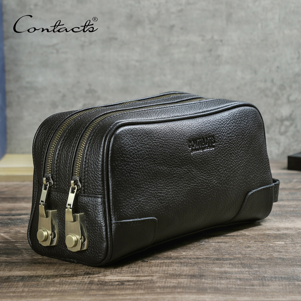 CONTACT'S  กระเป๋าเครื่องสำอางหนังแท้ ผู้ชาย ความจุใหญ่ พกพาสะดวก