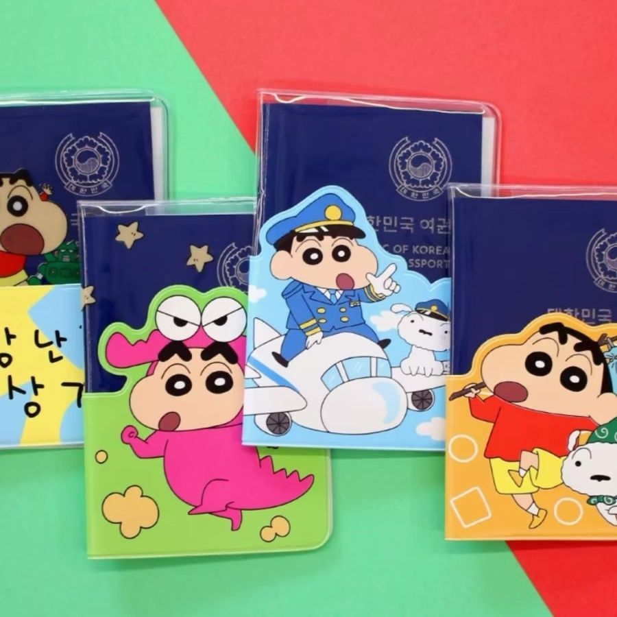 เครยอนชินจังหนังสือเดินทางปกพีวีซีใสตั๋วเอกสารหนังสือเดินทางบัตรกรณีของขวัญวันเกิดวาเลนไทน์