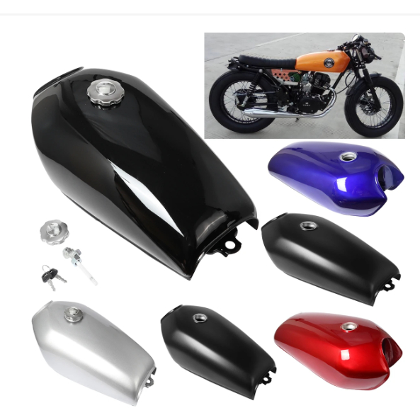รถจักรยานยนต์ Universal 9L 2.4Gal ถังแก๊ส Cafe Racer Vintage การใช้ถังพร้อมฝาปิดสําหรับ Honda CG125 CG125S CG250