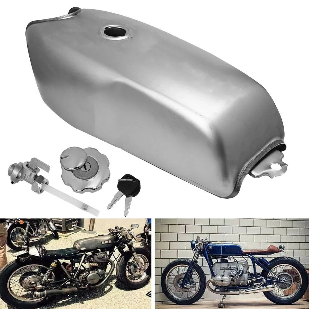 รถจักรยานยนต ์ Universal Unpainted Cafe Racer ถังเชื ้ อเพลิงแก ๊ ส 9L 2.4 แกลลอนสําหรับ BMW Honda Yamaha Suzuki