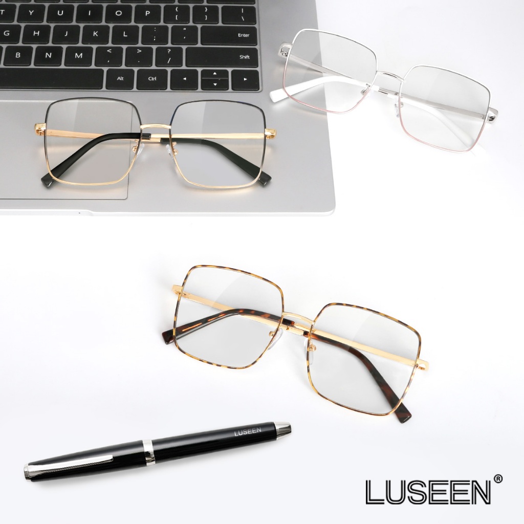 LUSEEN แว่น แว่นตาโฟโตโครมิก กันUV99% แว่นกรองแสง แฟชั่นเกาหลี ป้องกันแสงสีฟ้า แว่นตาแฟชั่น AG2252