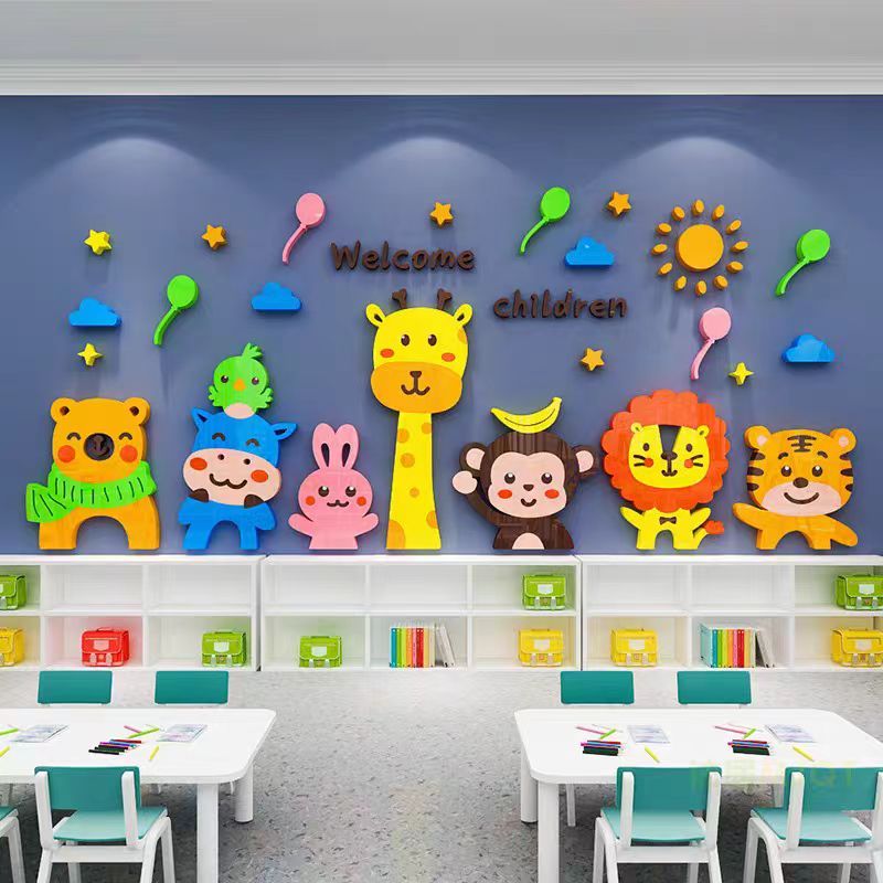 【 Daorui 】ห้องเด็กอนุบาลตกแต่งผนังสติ๊กเกอร์สนามเด็กเล่นห้องเรียนห้องนอนการ์ตูนสัตว์สติ๊กเกอร์อะคริลิค 3 มิติ - รูปที่ 3