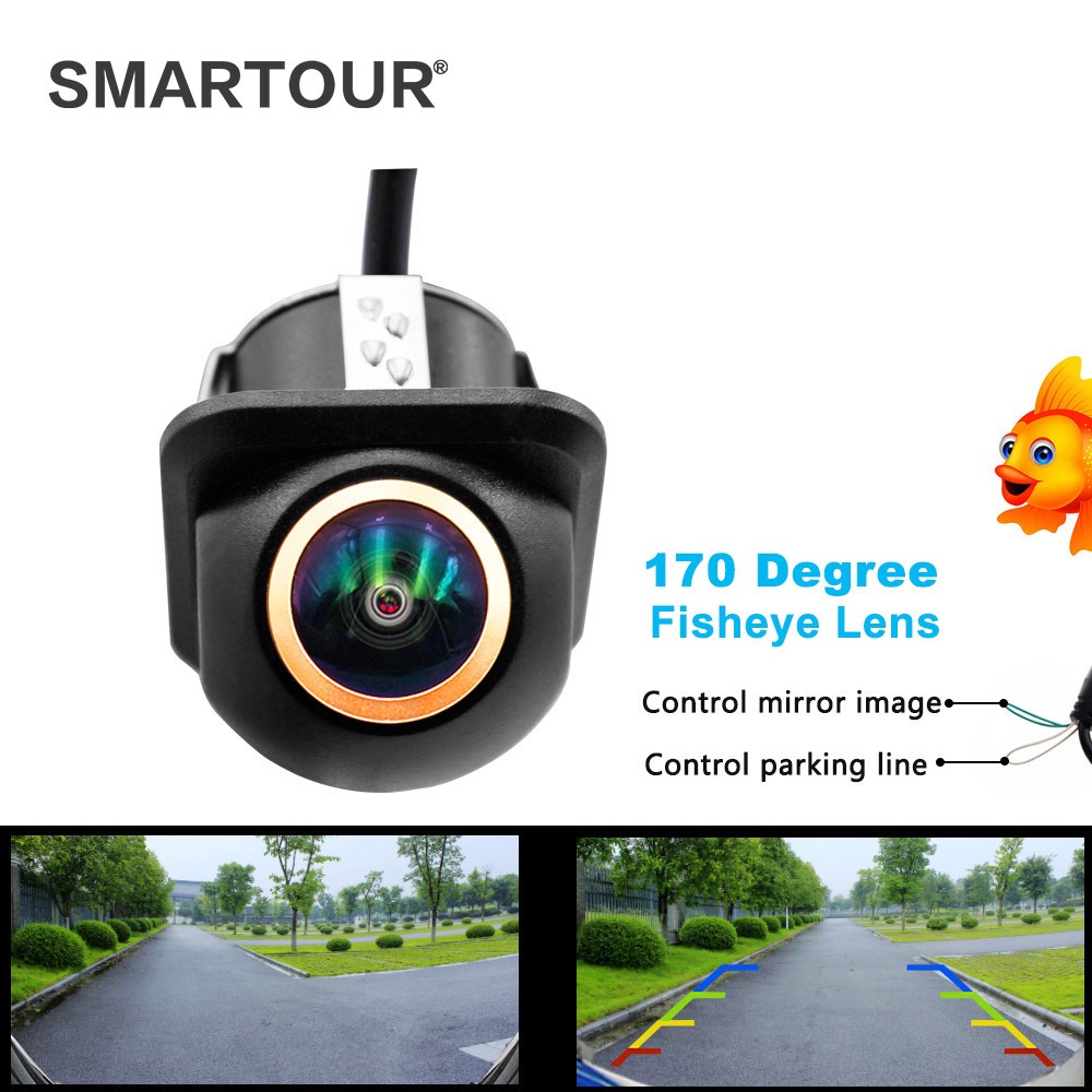 Smartour ย้อนกลับกล้องกล้องมองหลังรถ Night Vision สําหรับที่จอดรถ CCD HD Universal 170 องศาเลนส์สีทองกล้องถอยหลังอัตโนมัติ
