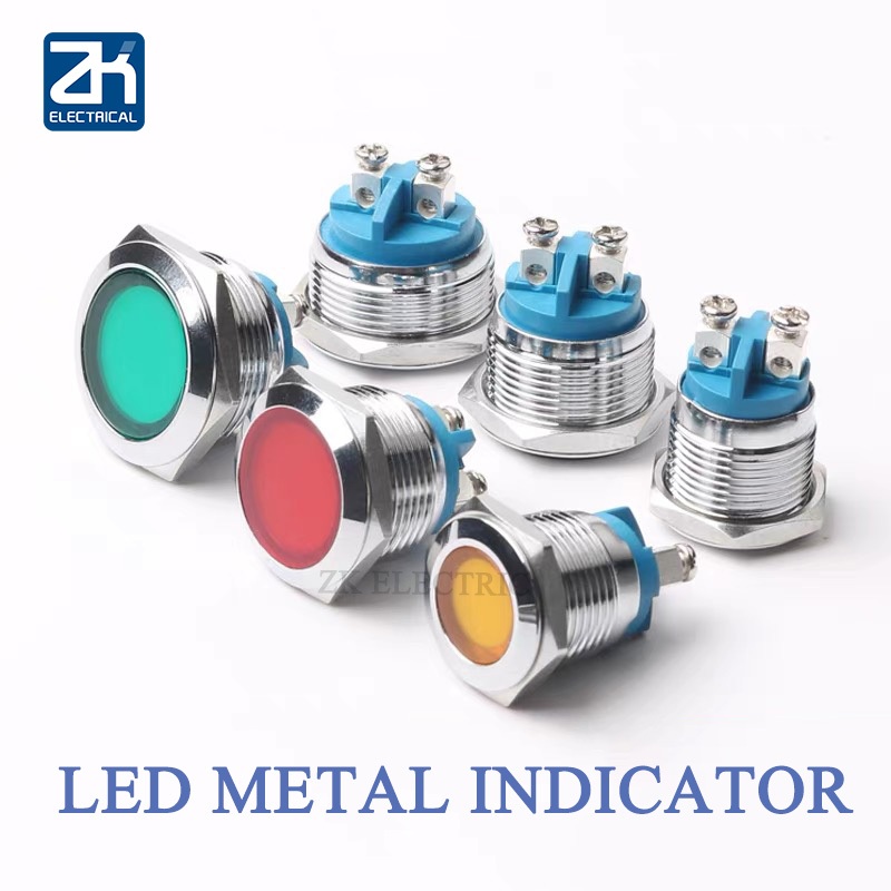 ไฟแสดงสถานะโลหะ 16mm/19mm/22mm LED สกรูพินไฟสัญญาณ 6V 24V 220V
