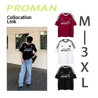 ⚡️Proman⚡️ [ 16 สี COD ]เสื้อยืดแขนสั้นสไตล์ คอกลม High Street สไตล์อเมริกัน เสื้อคู่ลำลองทรงหลวมพิมพ์ลายย้อนยุค M-3XL