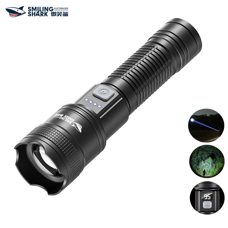 SmilingShark SD5242 ไฟฉาย LED XHP50 4500lm ซูมได้ ไฟฉาย ซุปเปอร์ไบรท์ 3โหมด Type-C ชาร์จใหม่ได้ พร้อมจอแสดงผลดิจิตอลกันน้ำสำหรับงานเดินป่าแคมป์ปิ้ง