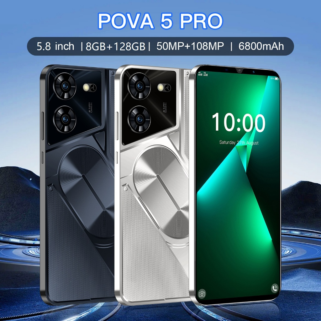 Pova 5 Pro ใหม่ 4G/5G โทรศัพท์สมาร์ท 5.8 นิ้วหน่วยความจําหน้าจอที่ชัดเจนเป็นพิเศษ 8GB RAM + 128GB RO