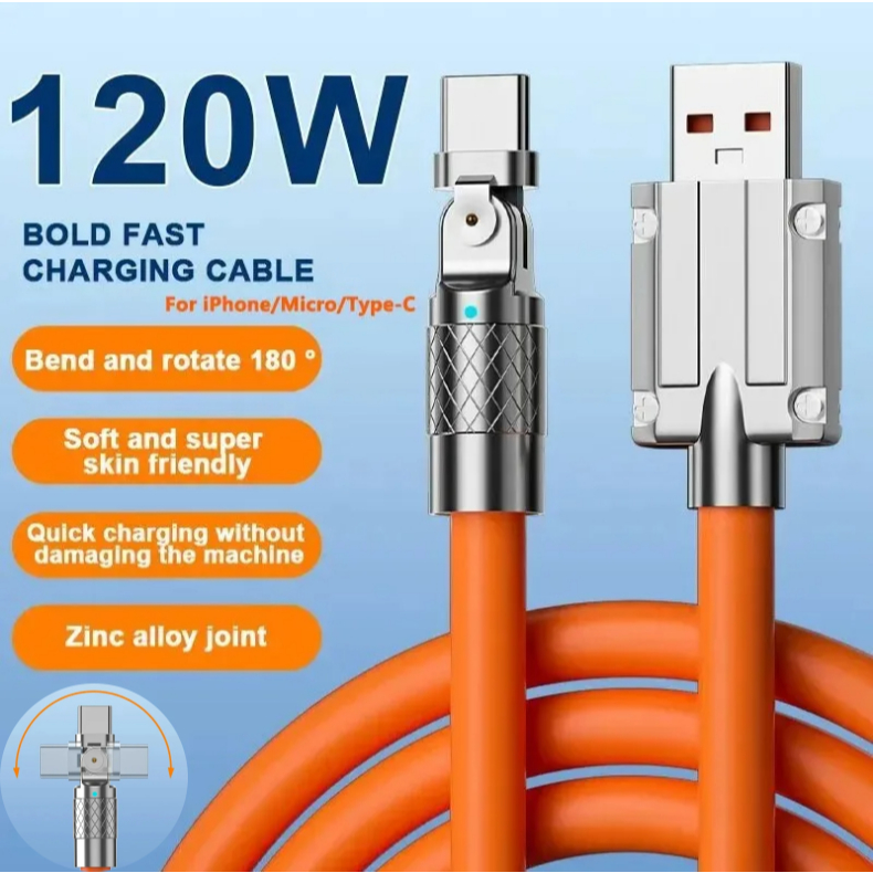 120w 7A Fast Charge สาย USB Type C 180 องศาหมุนข้อศอกสําหรับ Xiaomi Redmi Honor ชาร์จโทรศัพท์
