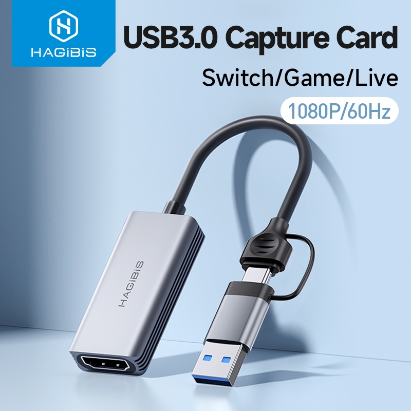 Hagibis USB 3.0 การ์ดจับภาพวิดีโอ HDMI เข้ากันได้กับ USB/Type-c เกม Grabber บันทึก ms2130 สําหรับสวิ