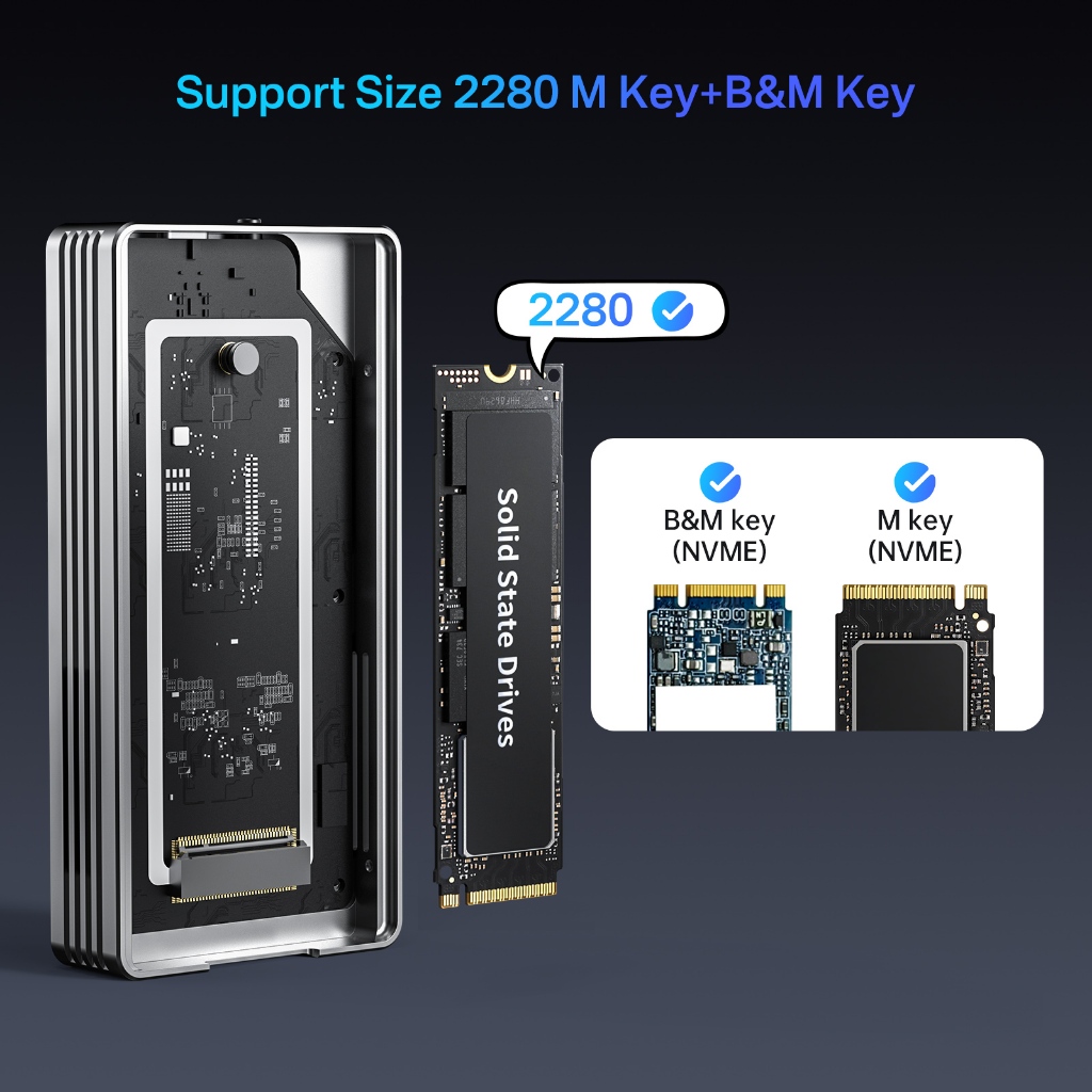 Acasis 40Gbps Thunderbolt4 USB4.0 NVME M.2 SSD Enclosure ใช้งานร่วมกับ USB 4.0/3.2/3.1/3.0/2.0 ไม่มีการติดตั้งกรณี SSD, TBU401 อัพเกรด Cooling-fan ฟรีสาย USB-C (TBU401PRO)