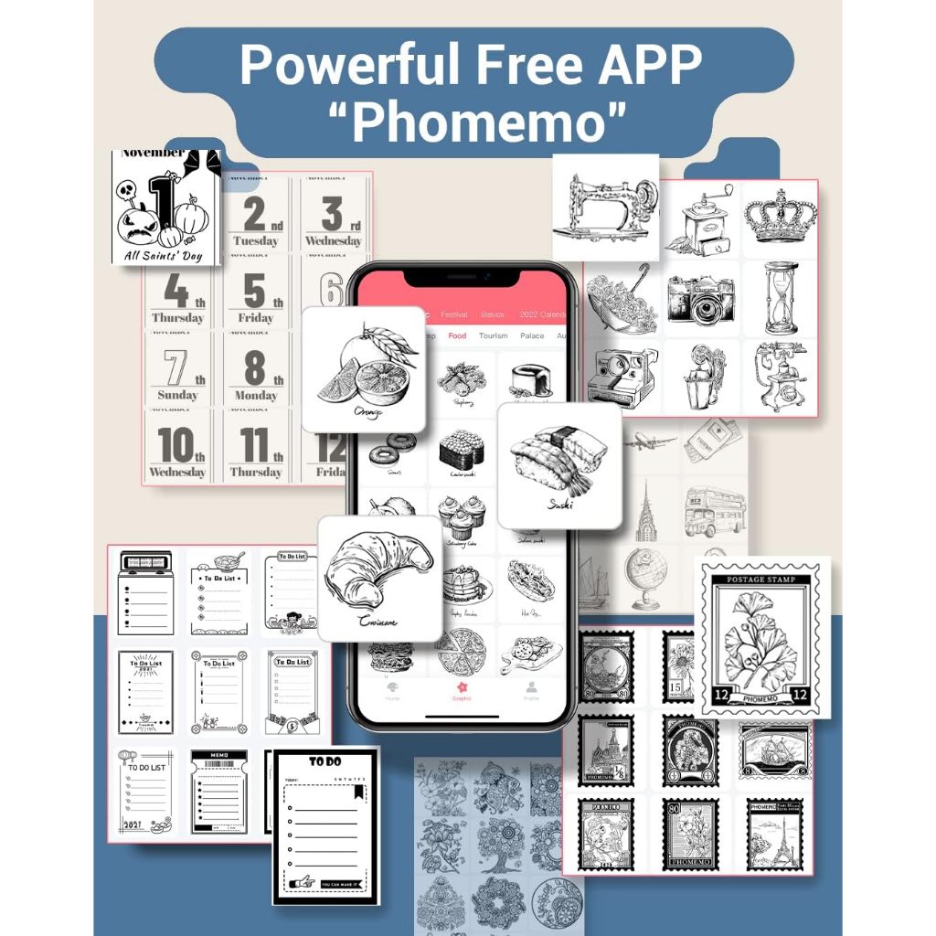 Phomemo M02S เครื่องปริ้นพกพา - 300DPI เครื่องพิมพ์สติ๊กเกอร์ พิมพ์ที่อยู่ รูปภาพ บาร์โค้ด ฉลาก