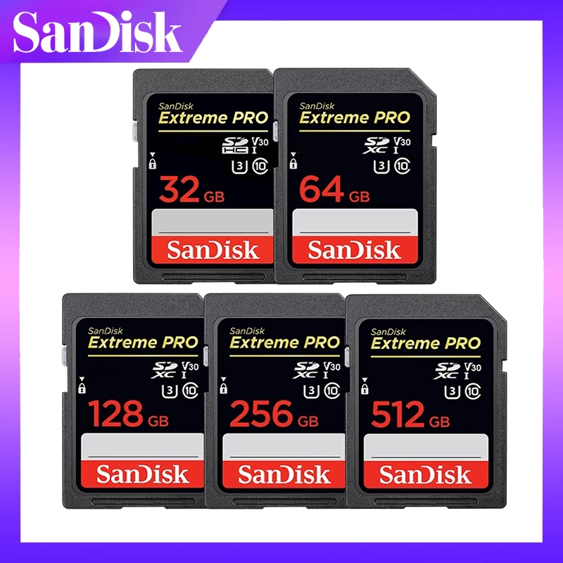Sandisk Extreme PRO การ ์ ด SD, 32GB, SDXC, U3, Class 10, V30, กล ้ องที ่ รองรับรถยนต ์ DV, SLR, การ ์ ด SD ความเร ็ วสูง 64GB, 128GB