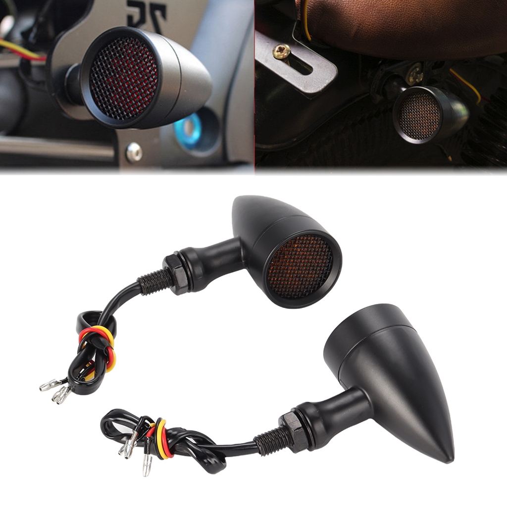 2 คู่รถจักรยานยนต์อลูมิเนียม Retro Bullet LED ไฟเลี้ยวไฟเบรคตาข่ายเลนส์สําหรับ Harley Chopper Bobber Yamaha Honda
