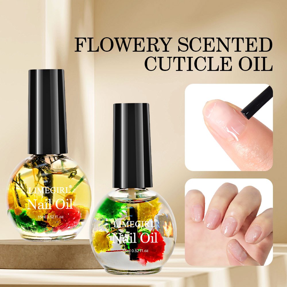 Limegirl Nail Cuticle Oil ดอกไม ้ แห ้ ง Softener Nutritional Nourishing Art Care เครื ่ องมือ 15ml