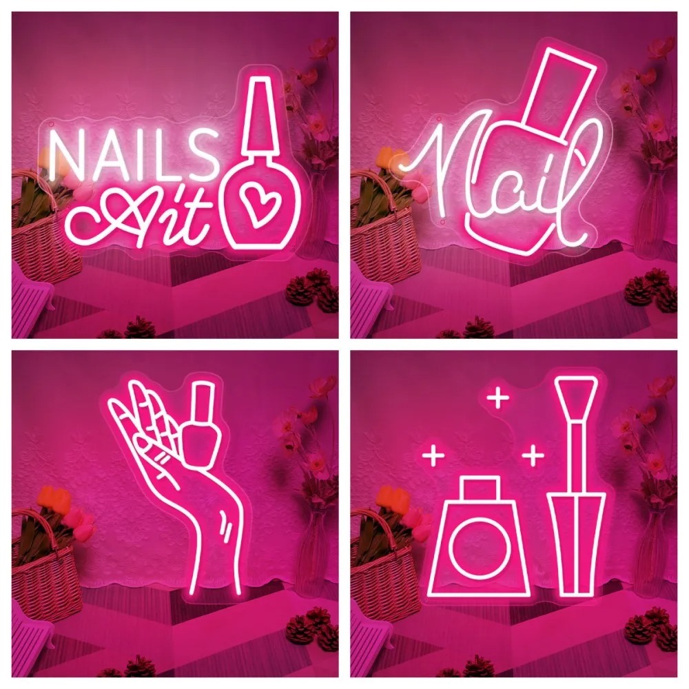 เล็บ Salon LED Neon Sign ธุรกิจสําหรับร้านเสริมสวยเล็บ Shop Room Decor ไฟนีออน USB ตกแต่งห้อง Illuminated Signboard