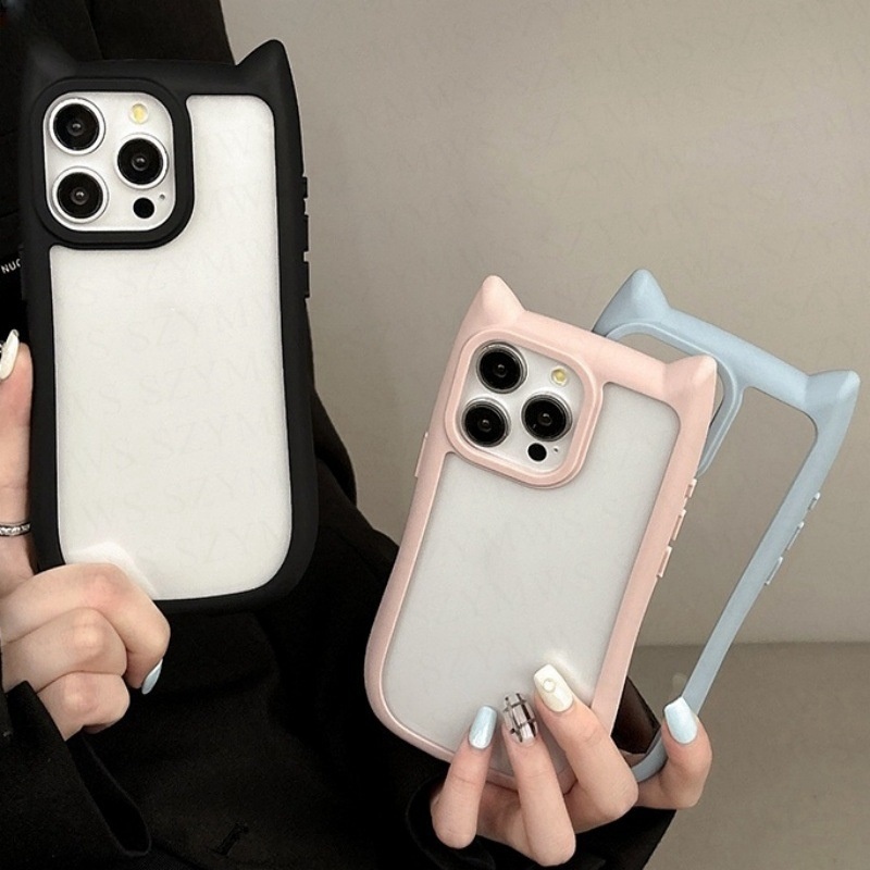 น ่ ารักอะคริลิคใสสําหรับiPhone 15 14 13 Pro MaxซิลิโคนกันชนClear Hard PC Catกรณีปกหลัง