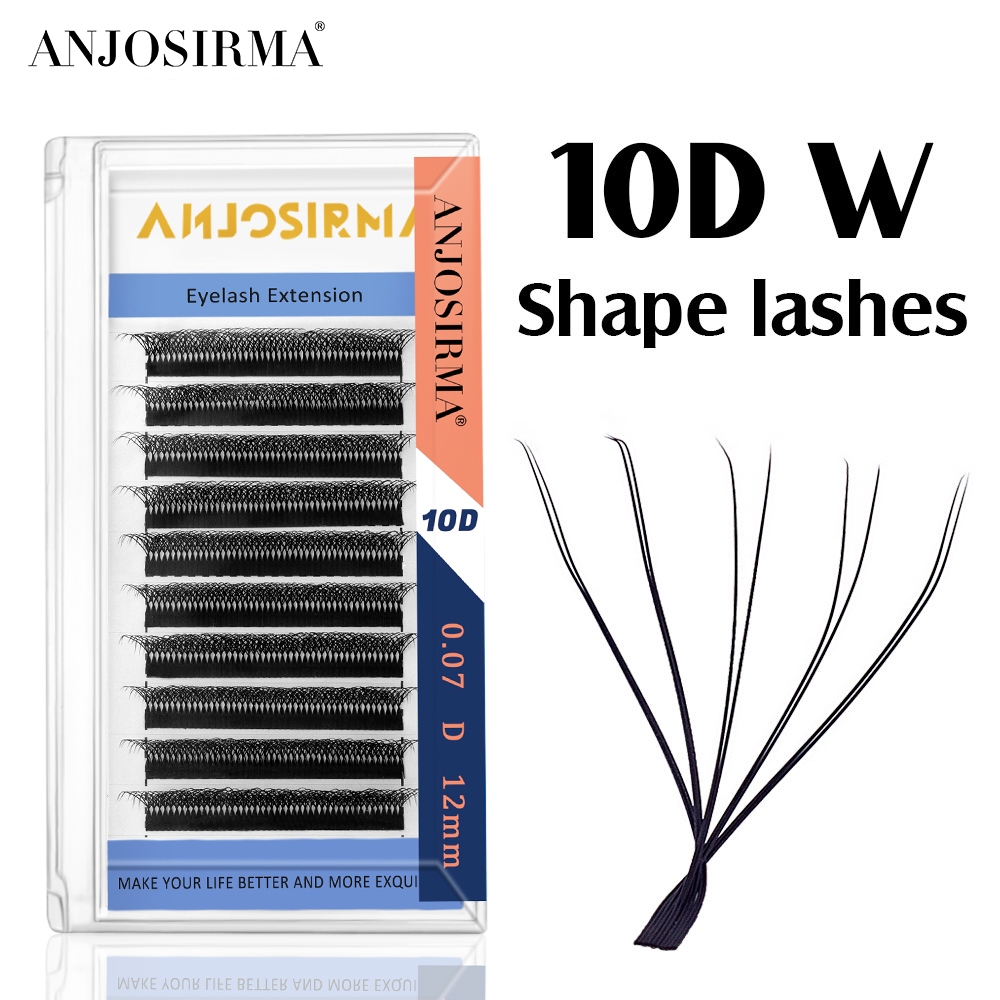 ANJOSIRMA Premium 10D W รูปตัวบุคคลด้านสีดำมิงค์ขนตาปลอม D ม้วนคุณภาพสูงสองชั้น 5D ไหมอัตโนมัติบานขนตาเครื่องมือแต่งหน้า