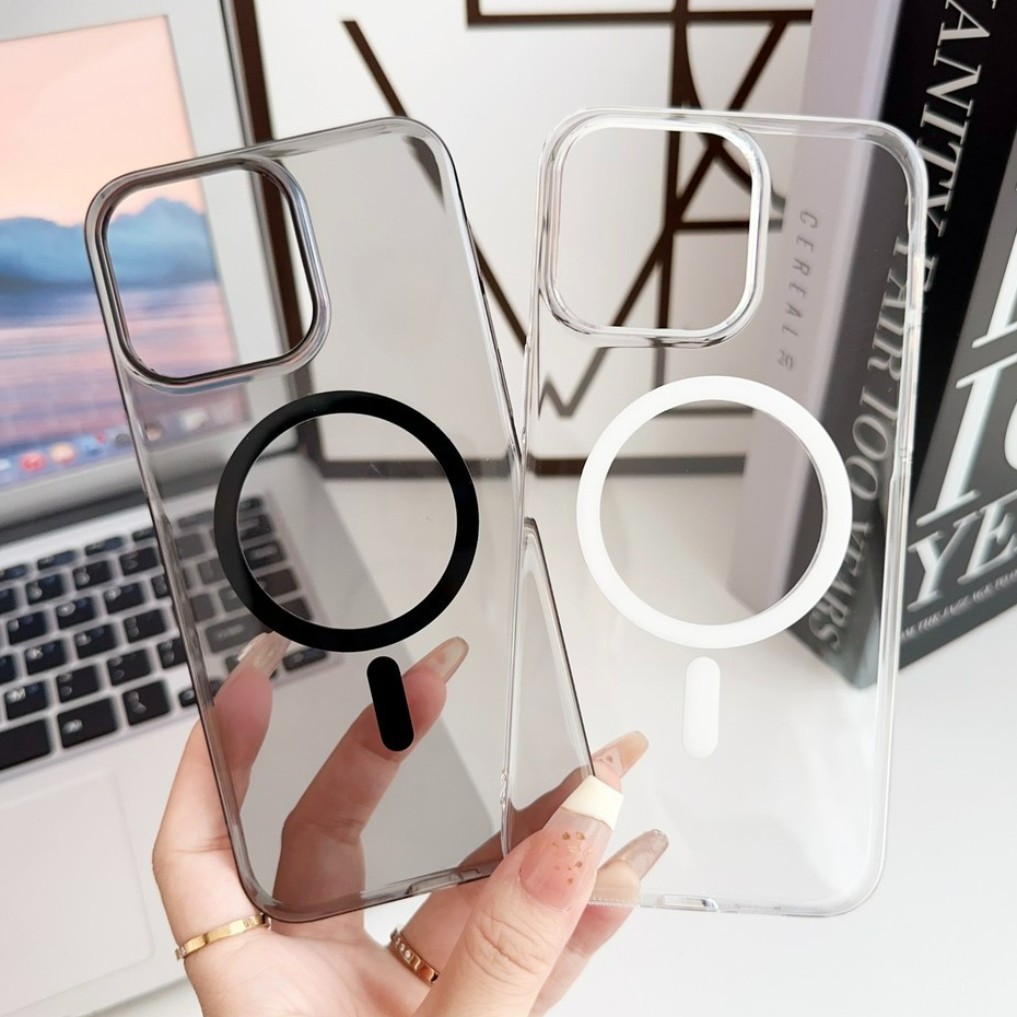 Ultra Thin ขนาดใหญ่รูโปร่งใส Pc Magnetic Hard กรณีโทรศัพท์ป้องกันกรณีเหมาะสําหรับ IPhone 11 12 13 14 15 PRO MAX หนาและ Hard Anti Drop IPhone 15 14 Plus
