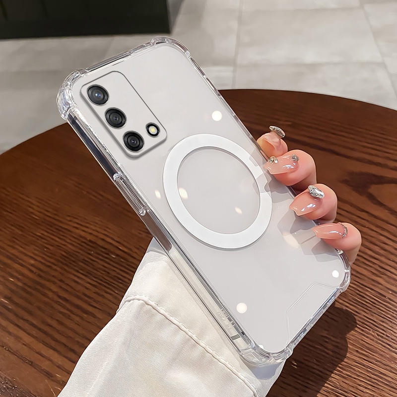 เคส OPPO A74 4G A74 5G A95 เคสโทรศัพท์ซิลิโคนใสพร้อมเลนส์เปลือกนิ่มป้องกันการตกสี่เลนส์ครอบคลุมทุกมุมและฟังก์ชั่นดูดแม่เหล็ก
