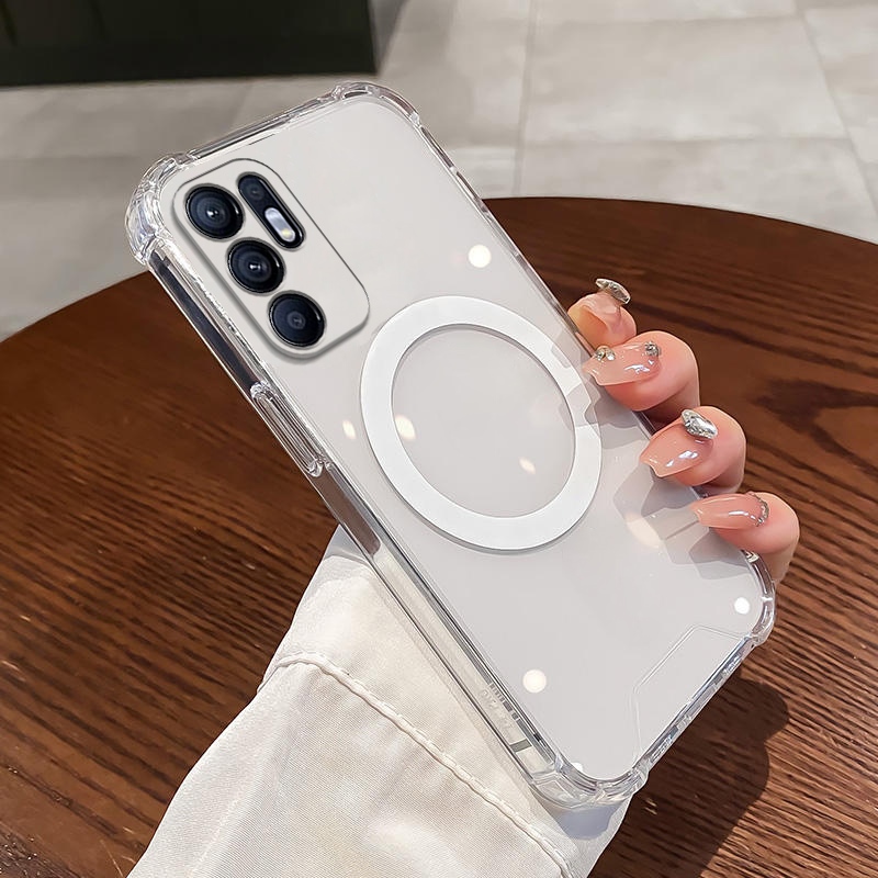 Oppo reno 6 5G reno 6z 5G reno 6 4G เคสซิลิโคนโปร่งใสพร้อมเลนส์เปลือกนิ่มป้องกันการตกสี่มุมและฟังก์ชั่นแม่เหล็กดูด