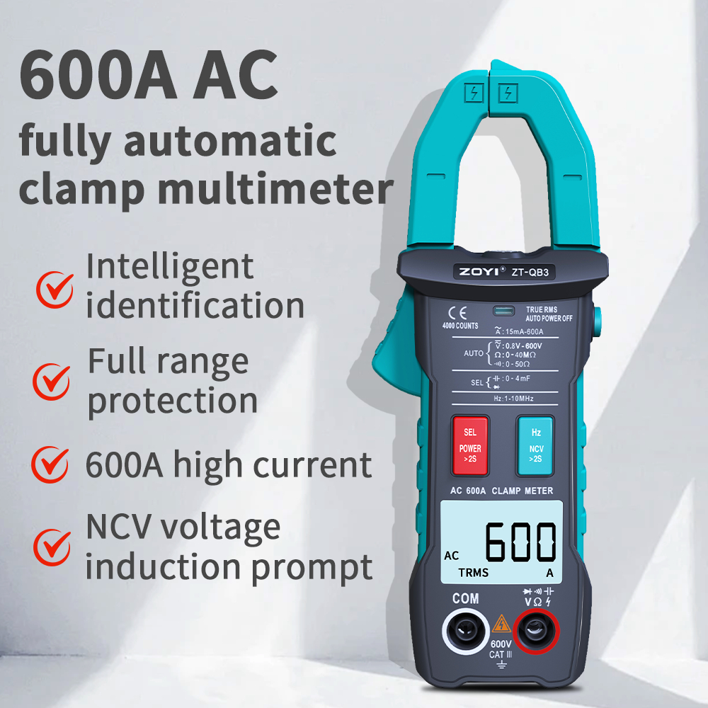 ZOYI ZT-QB3 AC 15mA-600A คีมดิจิตอลมัลติมิเตอร์สวิทช์อัตโนมัติความต้านทาน NCV Tester
