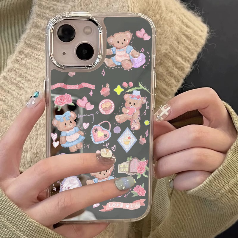 เคสกระจกแต่งหน้า ใช้งานร่วมกับ iPhone15 เคสป้องกัน iPhone 11 เคสโทรศัพท์ iPhone11 15pro TPU Soft Case เข้ากันได้กับ iPhone 15prm iPhone13Promax12ProMax 11xr xsmax 7Plus8Plus