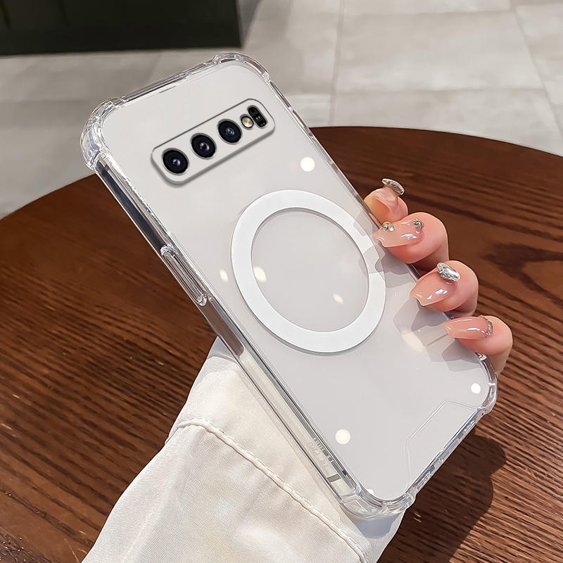 เคส Samsung S10 S10 PLUS s10e เคสโทรศัพท์ซิลิโคนใสพร้อมเลนส์เปลือกนิ่มป้องกันการตกสี่เลนส์ครอบคลุมทุกมุมและฟังก์ชั่นดูดแม่เหล็ก