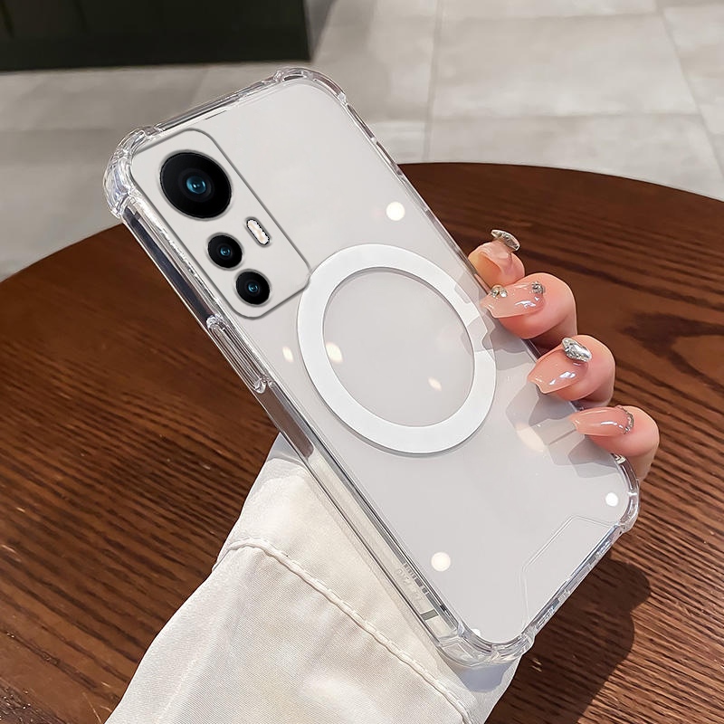 Xiaomi 12 12 lite 12T 12T pro case เคสโทรศัพท์ซิลิโคนใสพร้อมเลนส์เปลือกนิ่มป้องกันการตกสี่เลนส์ครอบคลุมทุกมุมและฟังก์ชั่นดูดแม่เหล็ก