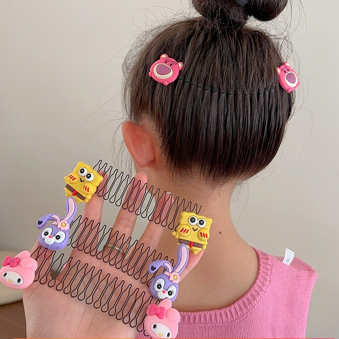 เด ็ กคลิปผมหัก Tidy-up Handy เครื ่ องมือการ ์ ตูนดึงผมหวีสาว Bangs Hairpin Headdress กลับหัวหวี