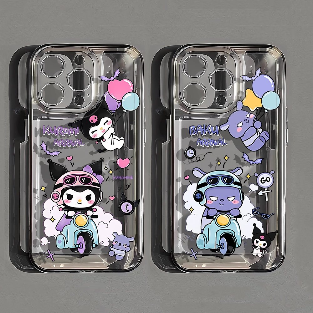 เคส iPhone สําหรับ 15 / 14 / 13 / 12 / 11 Promax HD โปร่งใส Kuromi การ์ตูนปลอกอ่อนสําหรับ iPhone 7 / 8 Plus / X / XR / Xs Max Cover