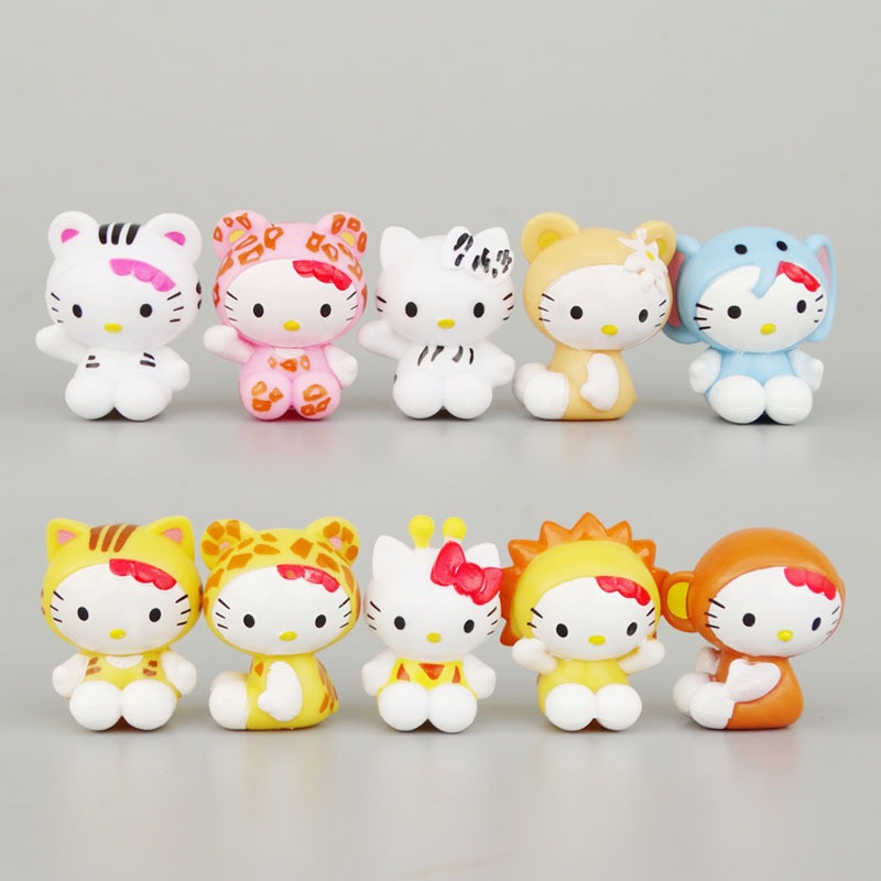 10 ชิ้น/เซ็ต 2-3 ซม.My Melody อะนิเมะรูป Hello Kitty คอสเพลย์สัตว์ช้างลิงรุ่น Q Mini DIYPVC ตัวเลขการกระทําตุ๊กตาของเล่น