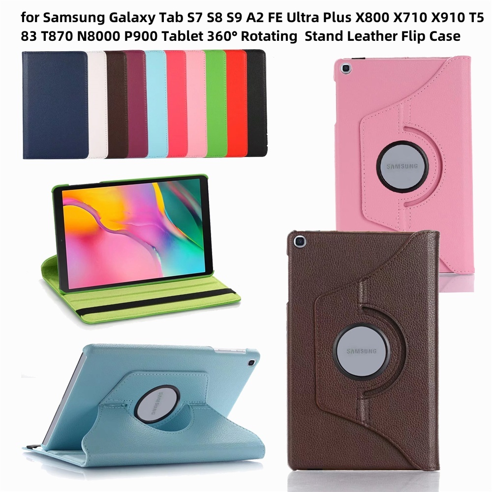 สําหรับ Samsung Galaxy Tab S7 S8 S9 A2 FE Ultra Plus X800 X710 X910 T583 T870 N8000 P900 แท็บเล็ต 360° เคสฝาพับหนังขาตั้งหมุนได้