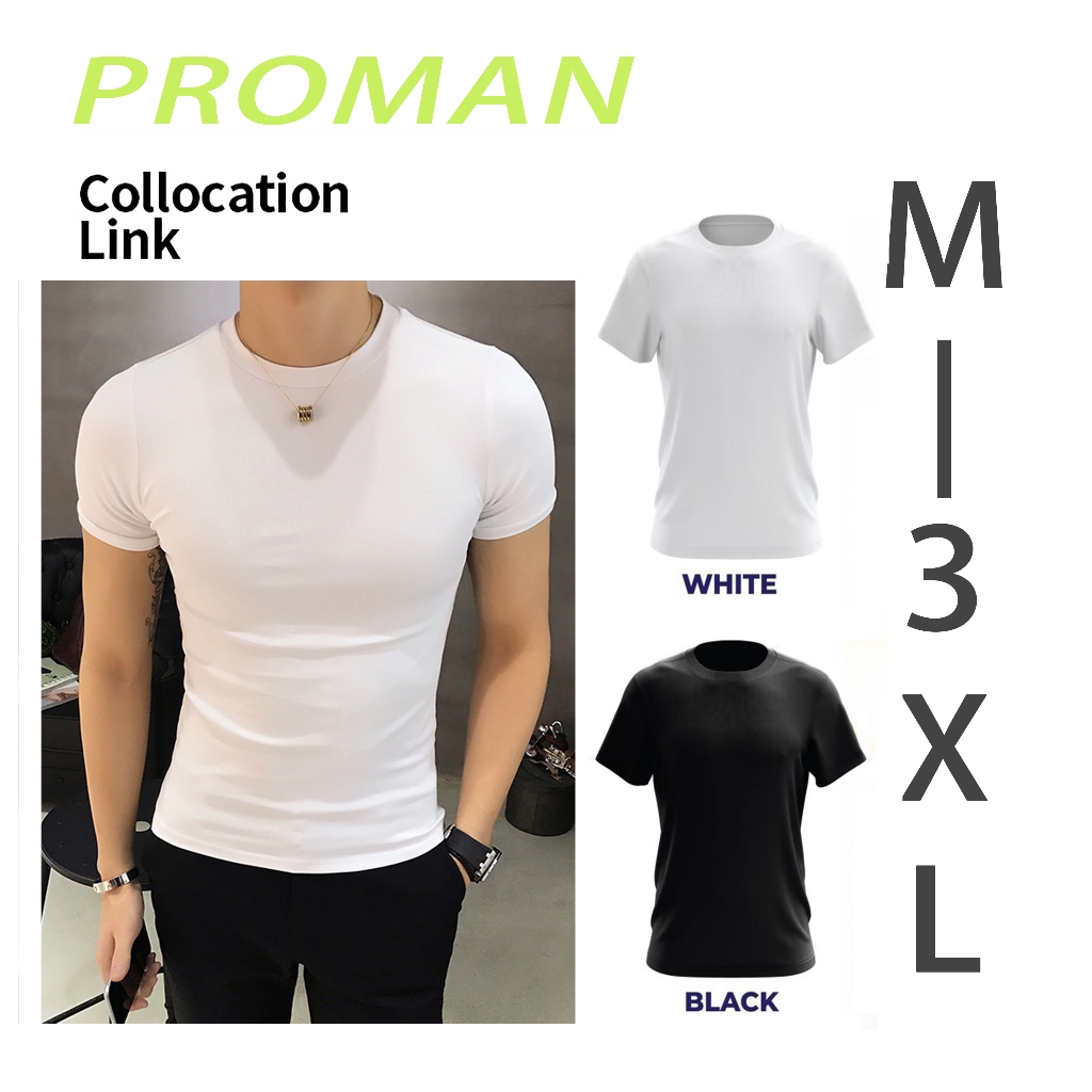 Proman เสื ้ อยืดแขนสั ้ นสีทึบสําหรับผู ้ ชายและผู ้ หญิงอินเทรนด ์ High Street ผ ้ านุ ่ ม